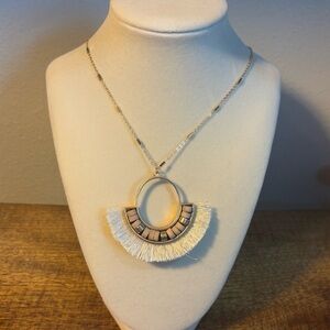 NEW Boho white fringe with wood beads necklace